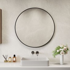 Neo Black or Copper Round Metal Frame Wall Mirror Float Glass HD Reflection Anti-Rust Moisture-Proof Wall Mounted Bathroom Bedroom Hallway Living Room Vanity 80cm 